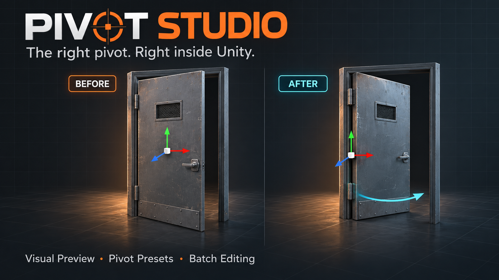 Pivot Studio before and after example showing a door pivot moved to its hinge