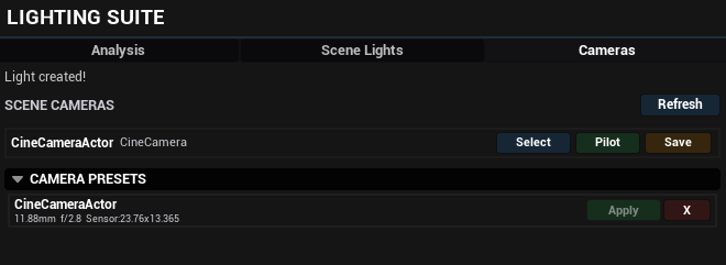Lighting Suite camera presets