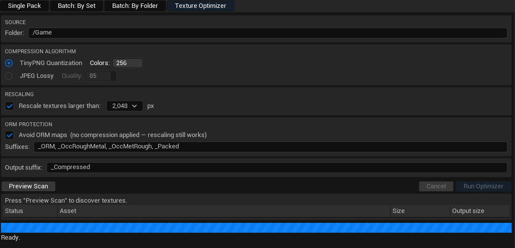 Texture Optimizer workflow
