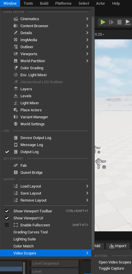 VideoScopes menu entry